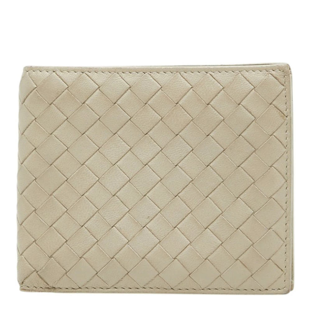 Bottega Veneta Intrecciato Bi fold Wallet Beige Cream Leather Bottega Veneta
